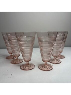 Vintage Hazel Atlas Pink Beehive Depression Glass Ice Tea Sundae set of 6